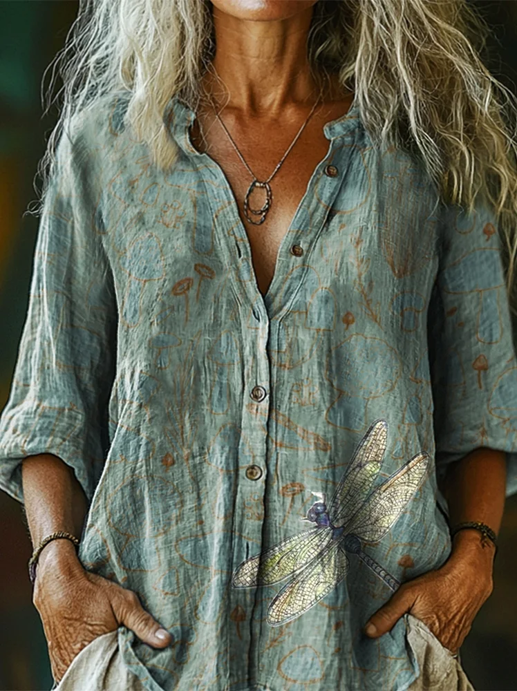 Dragonfly Art Pattern Print Casual Shirt