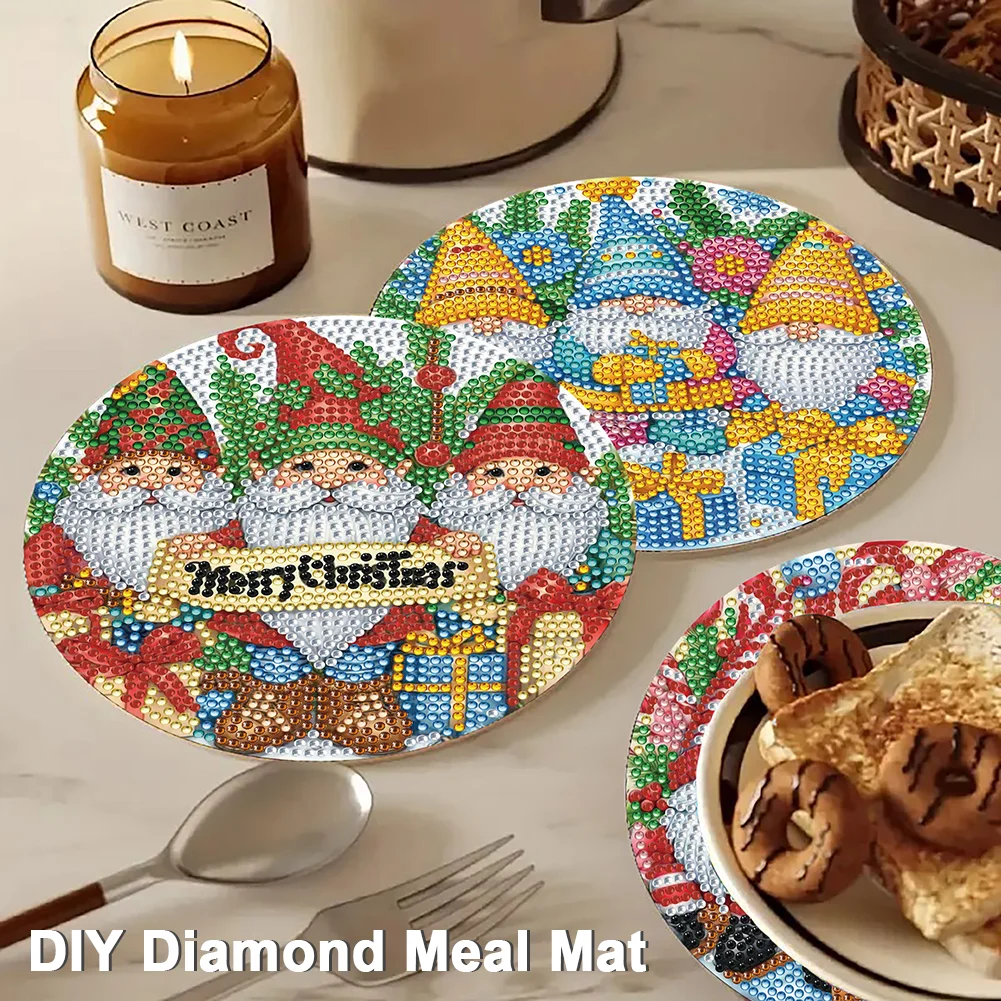 4pcs Gnome Diamond Art Coasters Kits for Home Party and Holiday Decorations