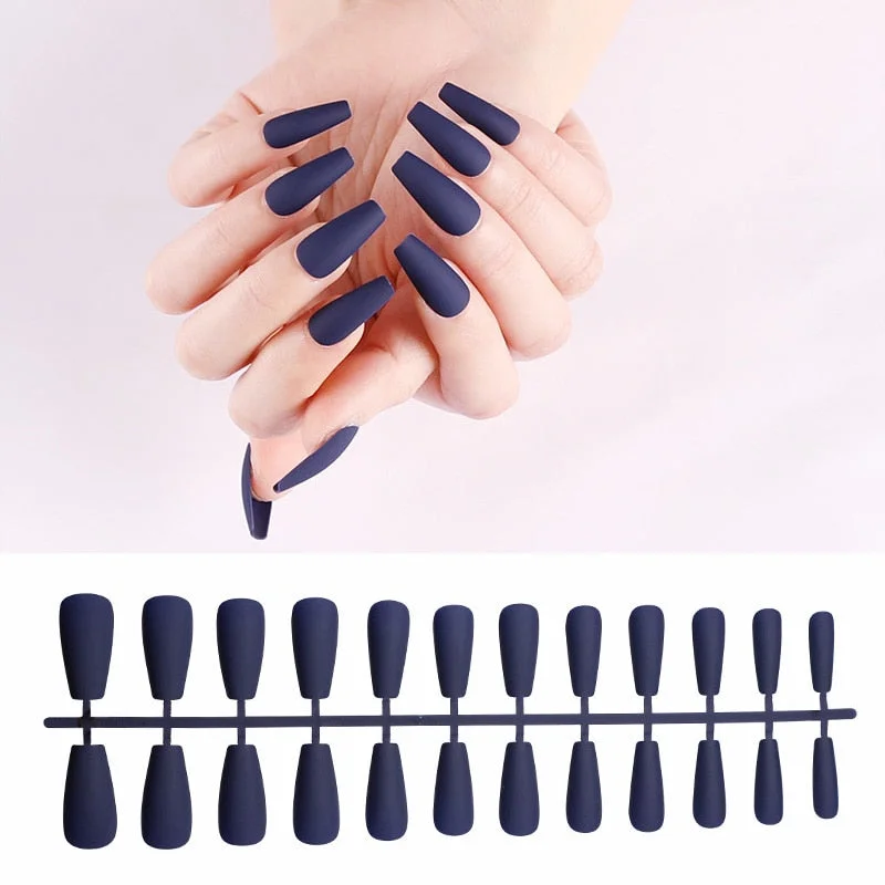 Free shipping fake nails Nail Art Decorations 24pcs Fake Nails Solid Color Frosted Matte Full Cover новогодние накладные ногти-Nail Inspo