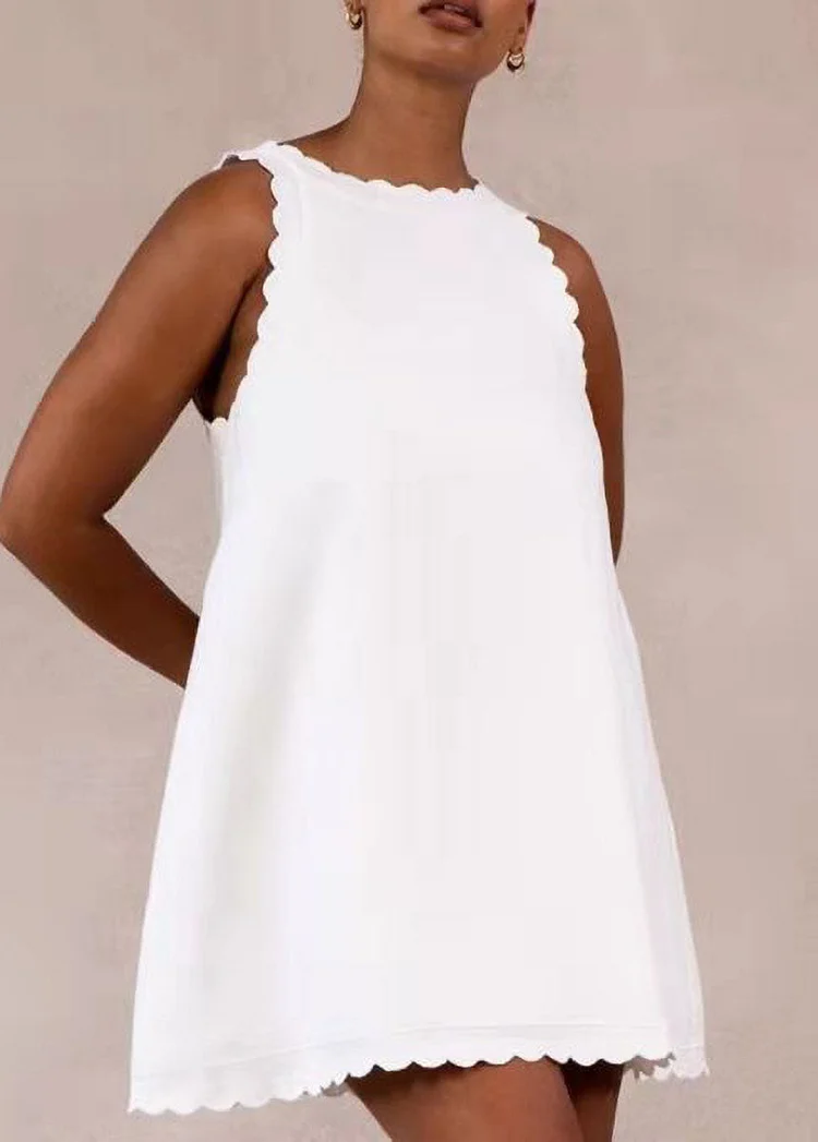 Solid Flounces Sleeveless Dress