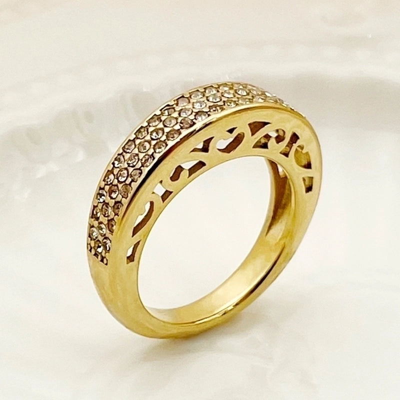 Minimalist Solid Color 304 Stainless Steel Zircon 14K Gold Plated Plating Inlay Stainless Steel Rings