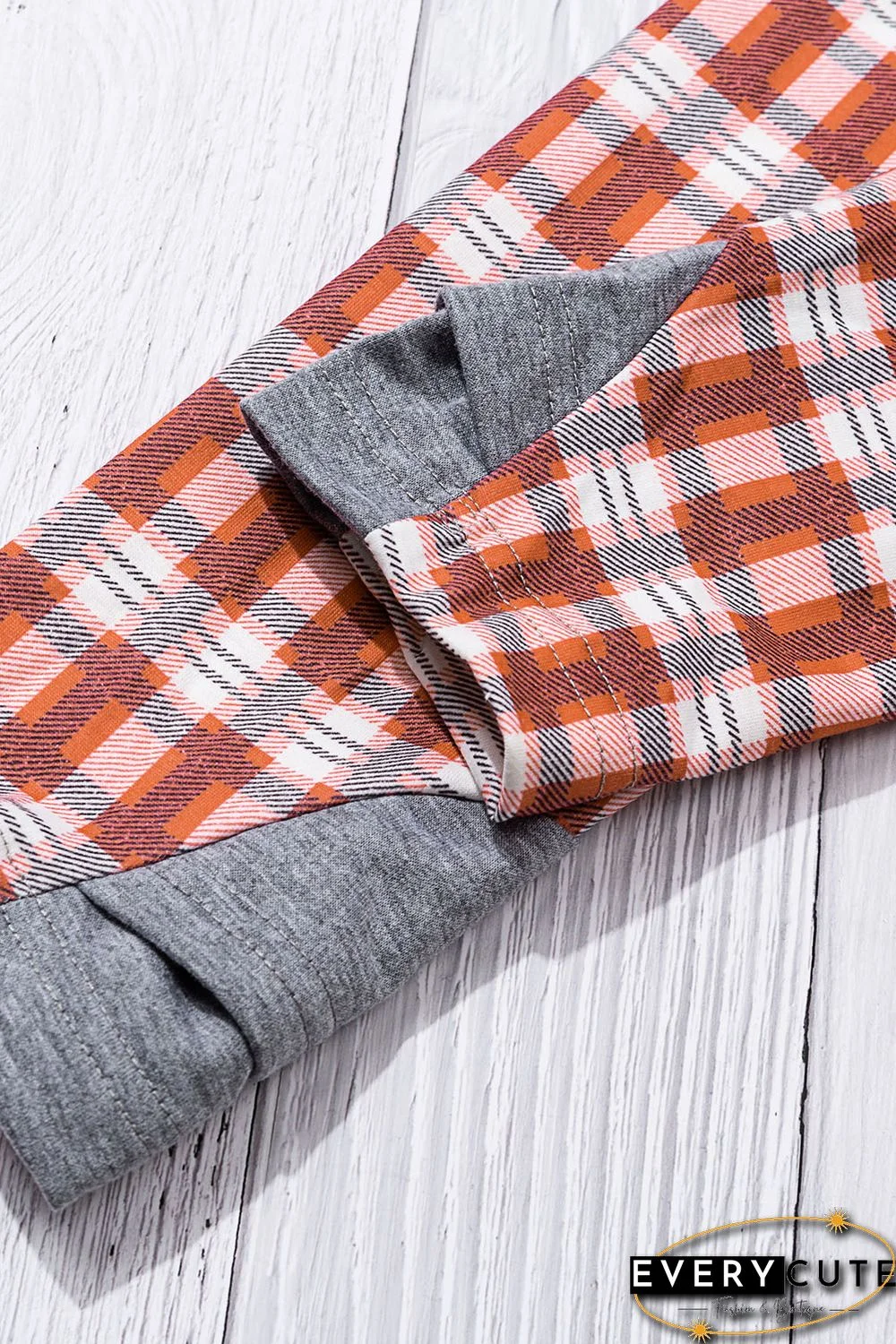 Red Cowl Neck Plaid Drawstring Hoodie with Thumb Hole