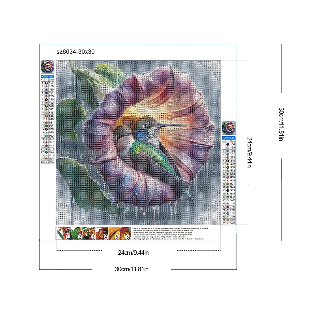 Diamond Painting - Full Round Drill - Flower Hummingbird(Canvas|30*30cm)