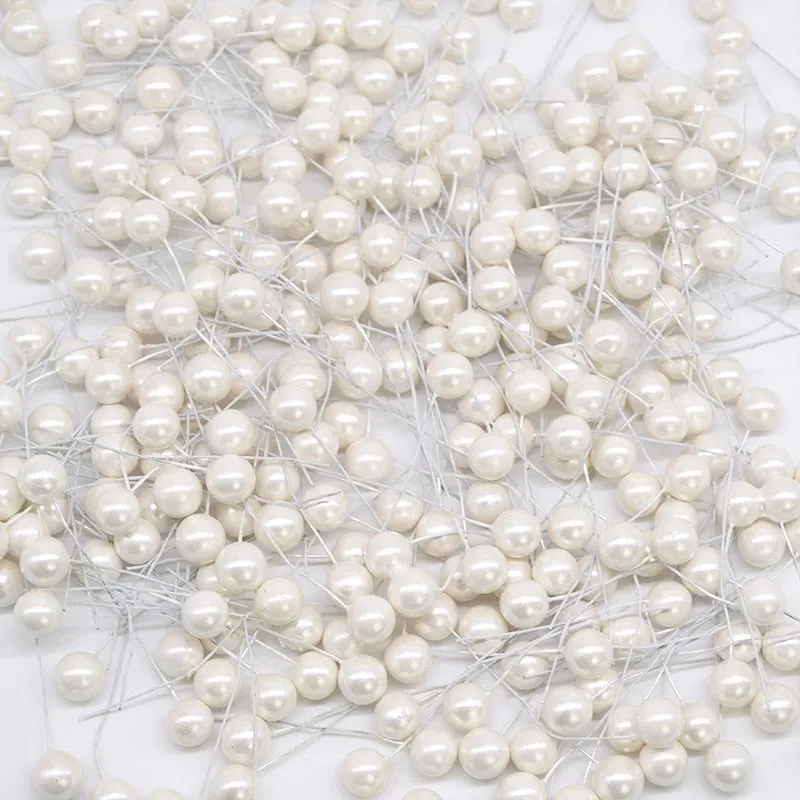 50pcs Colorful Pearl Stamens Artificial Flower small berries cherry For DIY Wedding Christmas Cake Box Pearl Wreaths Decoration