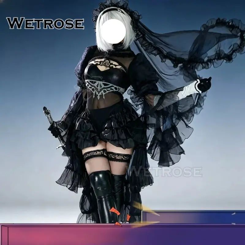 [Wetrose] In Stock Black Wedding Dress Game Outfit Cosplay Costume