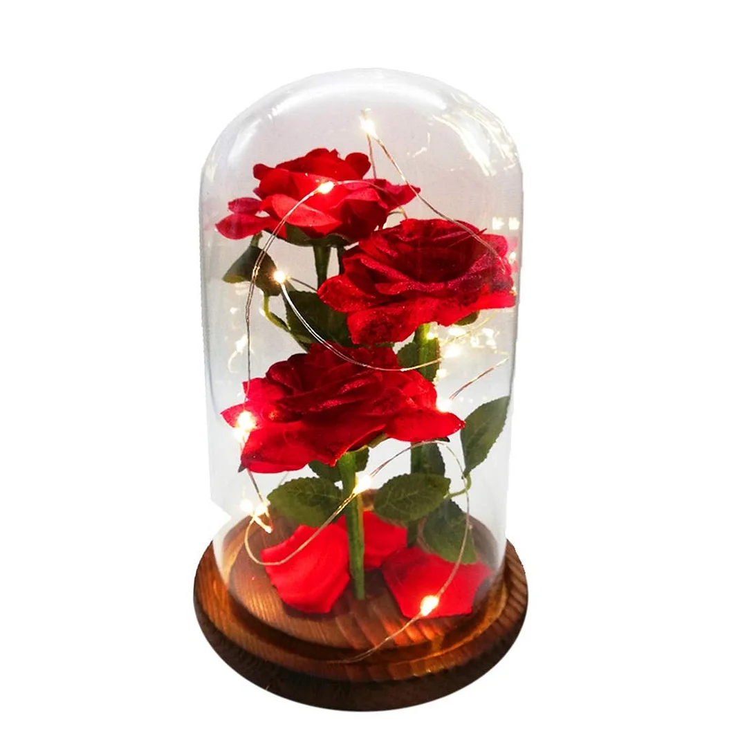 Red Silk Rose That Lasts Forever in a Glass Dome with LED Lights  Beauty The Beast Rose, Gift for Mothers Day