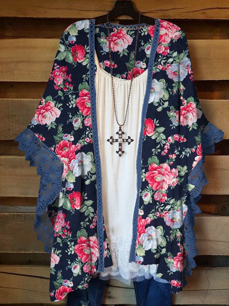 Oversized Casual Printed Kimono P178354090