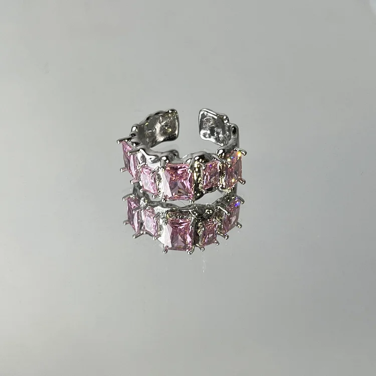 Rose Nebula Collection Rose Metal Texture Pink Zircon Ring KERENTILA