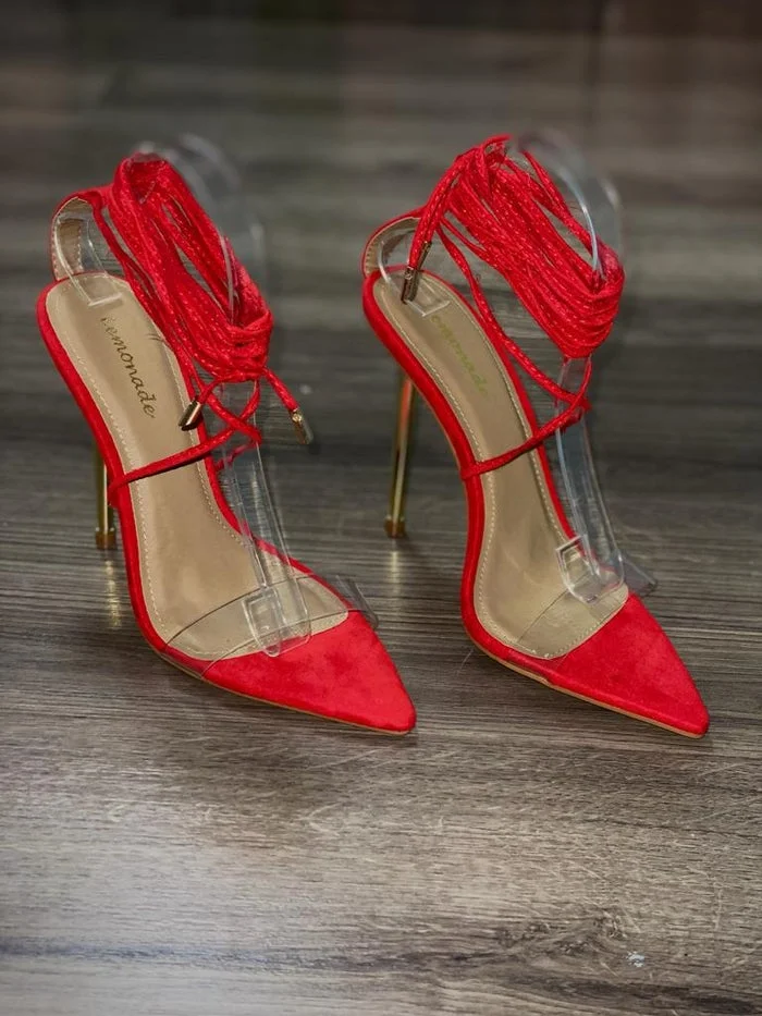 Lemonade NOBU Transparent Clear Open Tie Up Stiletto Heeled Sandal