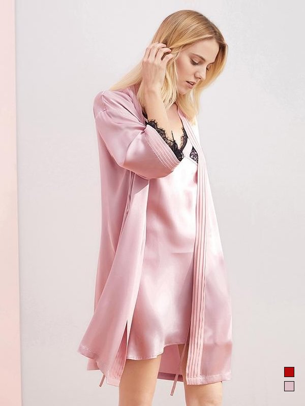 25 Momme Luxury Lace Silk Robe Set
