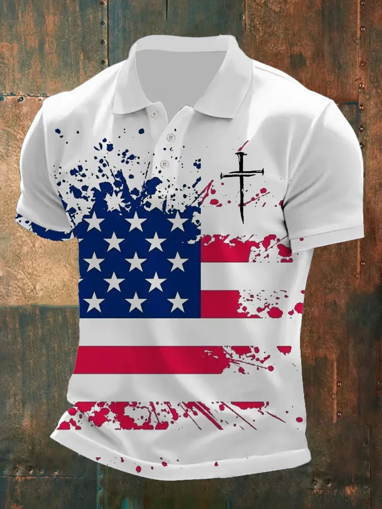 Men's Fashion Casual Independence Day Contrast Print Polo