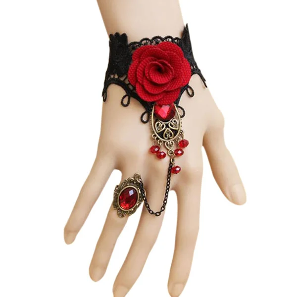 Jewelry Gothic Handcrafted Vintage Lace Vampire Ring Bracelet Set