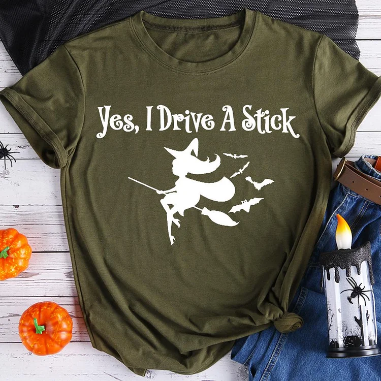 Yes I drive a stick Halloween T-Shirt Tee -07881-Annaletters