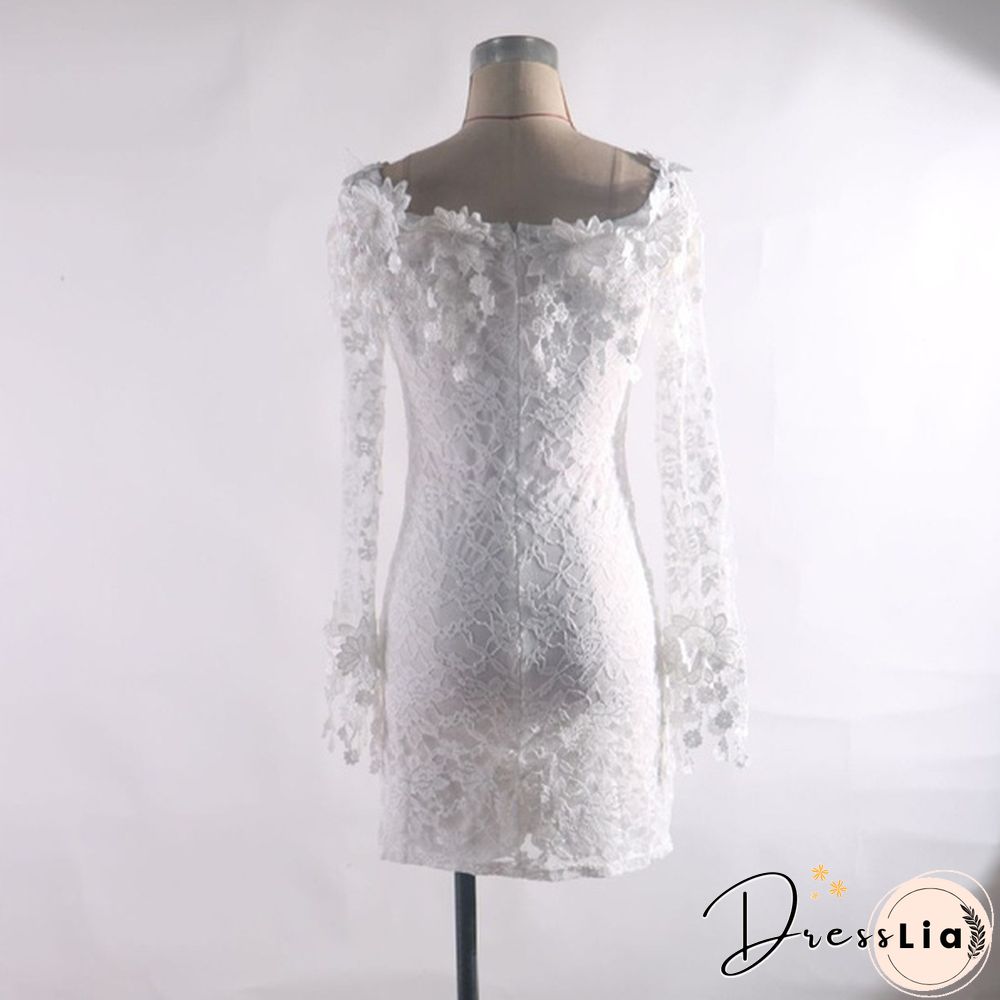 Elegant dresses for women White Ball Gown Evening Wedding Ladies Summer Off-the-shoulder Mini Dress Lace Patchwork Nightclub Clothing