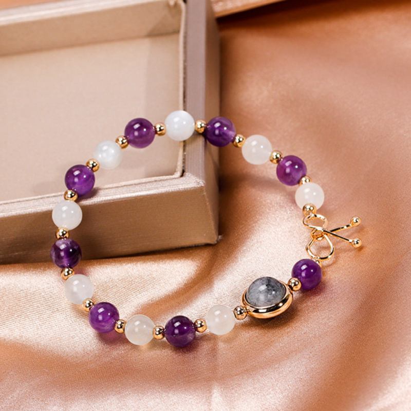 Black Crystal Moonstone Amethyst Bracelet