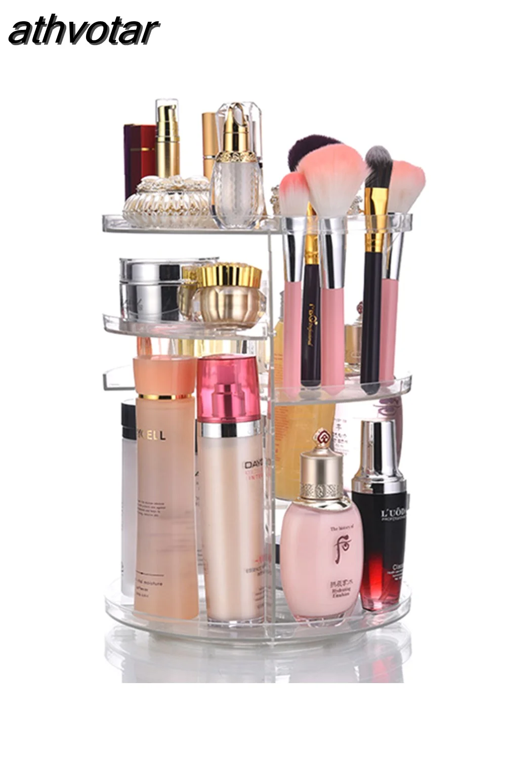 athvotar Degree Rotating Cosmetic Storage Box Make-up Organizer Lipstick Holder Transparent Crystal Display Stand Large Capacity