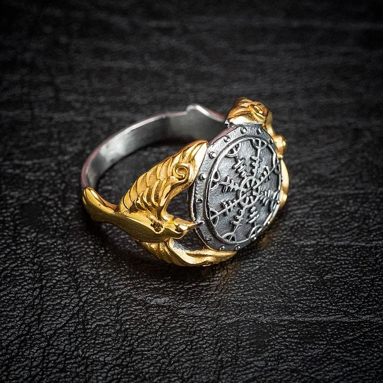 Coutureaura Viking Odin Raven & Helm Of Awe Ring