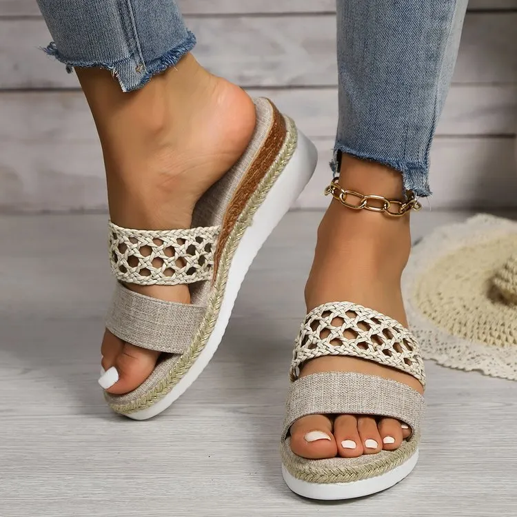 Breakj Breakj Slippers Women 2025 New Large Size 43 Rope Bottom Thick Bottom Fish Mouth Sandals Women