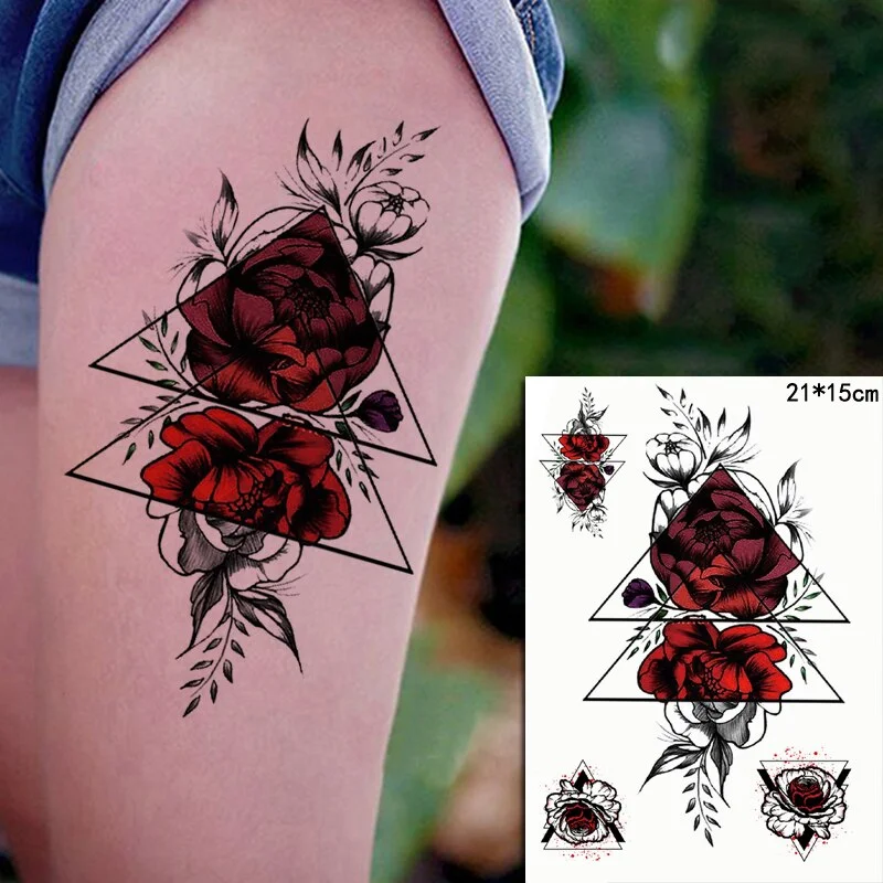 Temporary Tattoo Stickers Sexy Rose Heart-shaped Wreath Fake Tatto Waterproof Tatoo Back Leg Arm Belly Big Size for Women Girl