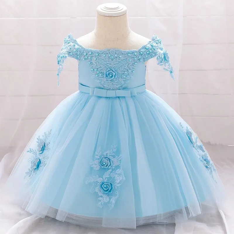 2021 Summer  Clothes Tulle Infant 1st Baptism Dress For Baby Girl Dresses Party And Wedding Flower 2 1 Year Birthday Dress Tutu