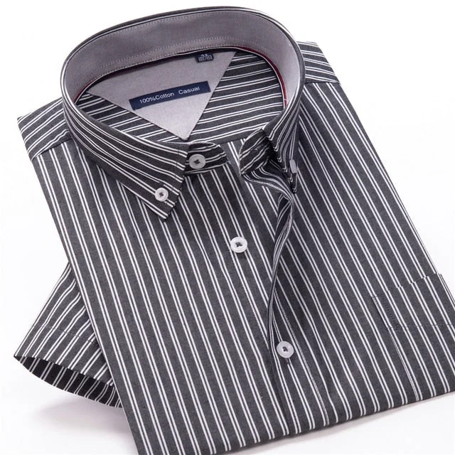 Inongge 100% Cotton Summer Men's Shirt Men's Business Casual Plaid Short-sleeved Shirt Oversize 8xl 9xl 10xl 9 Color Options