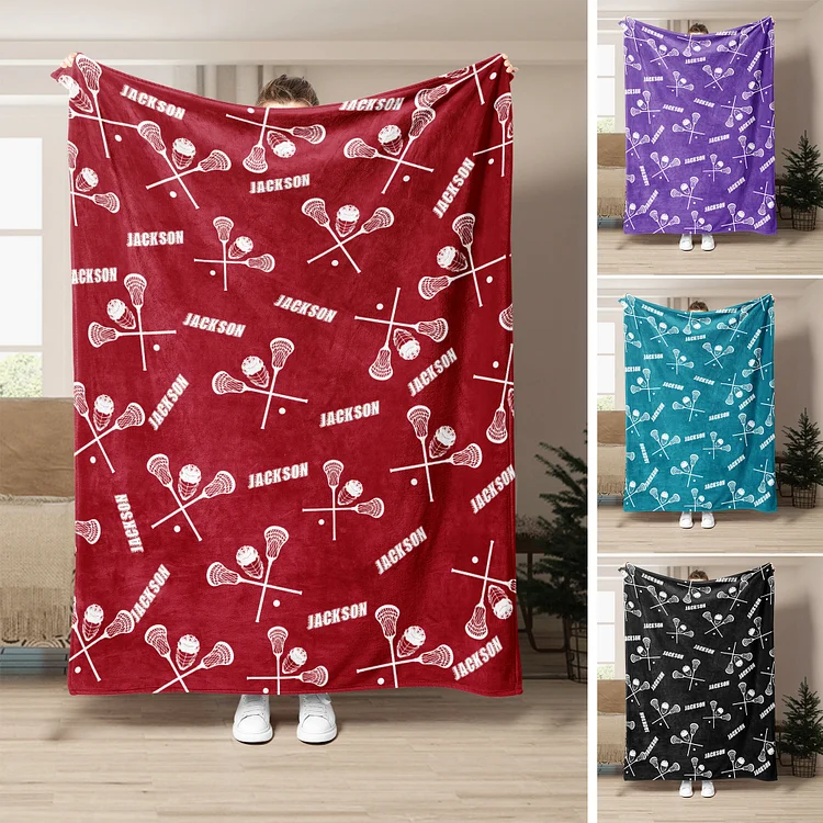 Personalized Lacrosse Blanket, Custom Name Soft Cozy Blankets | BKKid324