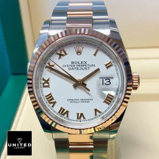 Rolex Datejust 36 White Gold Roman Numerial Dial Replica in the box