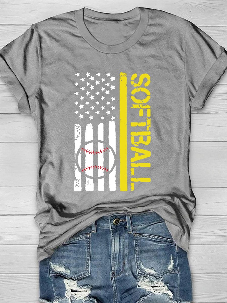 Softball Flag Print Short Sleeve T-Shirt