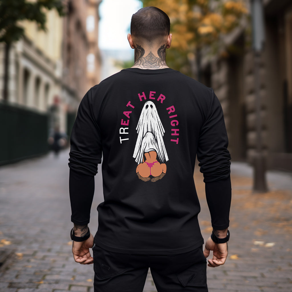 TREAT HER RIGHT Sexy Lady Ghost Graphic Casual Black Print Longsleeves Shirt