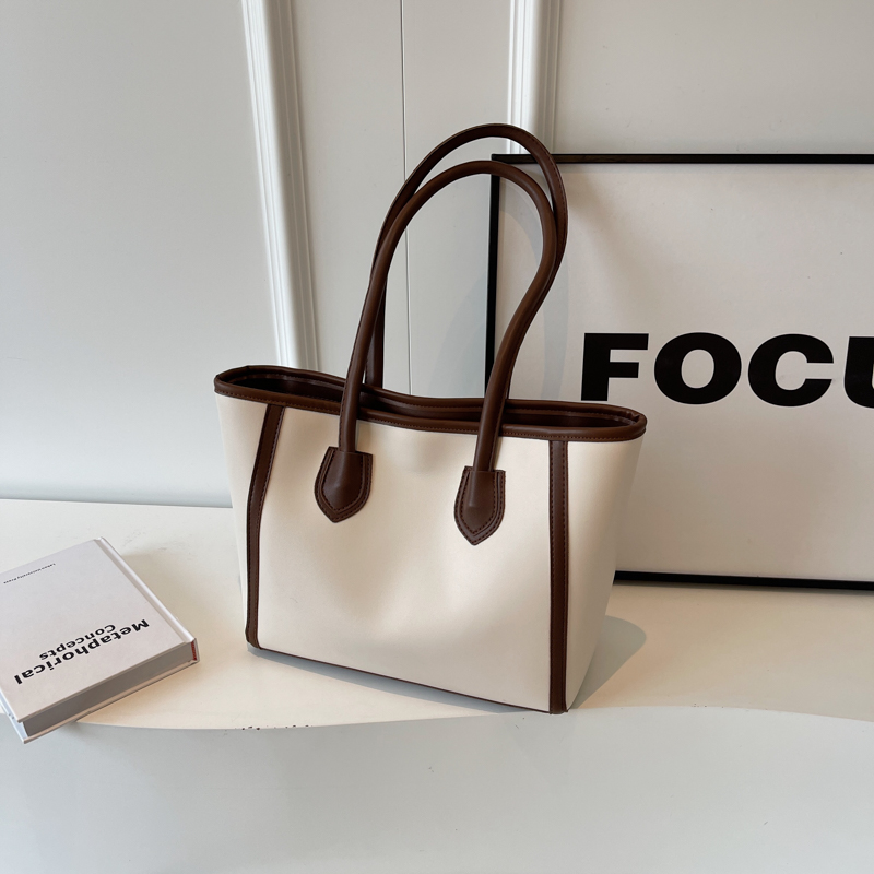 Nulclover shoulder bag Casual Women's Large Capacity Tote Bag 2025 Autumn New PU Leather Contrast Shoulder Bags Chic Lady Versatile Commuter Handbag back to school