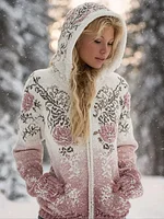 Bohemian Style Plant Flower Pattern Women's Winter Warm Knitted Sweater Coat