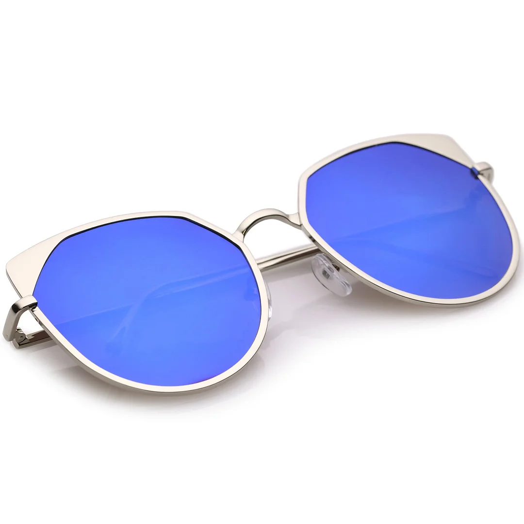 Women's Oversize Cat Eye glasses With Colored Mirror Flat Lens 59mm