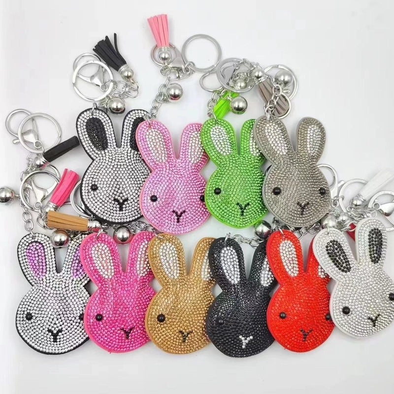 Cute Rabbit Flannel Diamond Women's Keychain