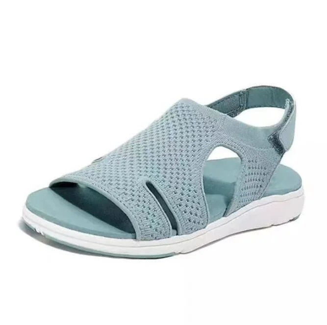 Qengg Women Mesh Hollow Out Sandals Solid Color Casual Flats Platform Wedge Shoes Open Toe Slip-On Sandal sandalias mujer comodas