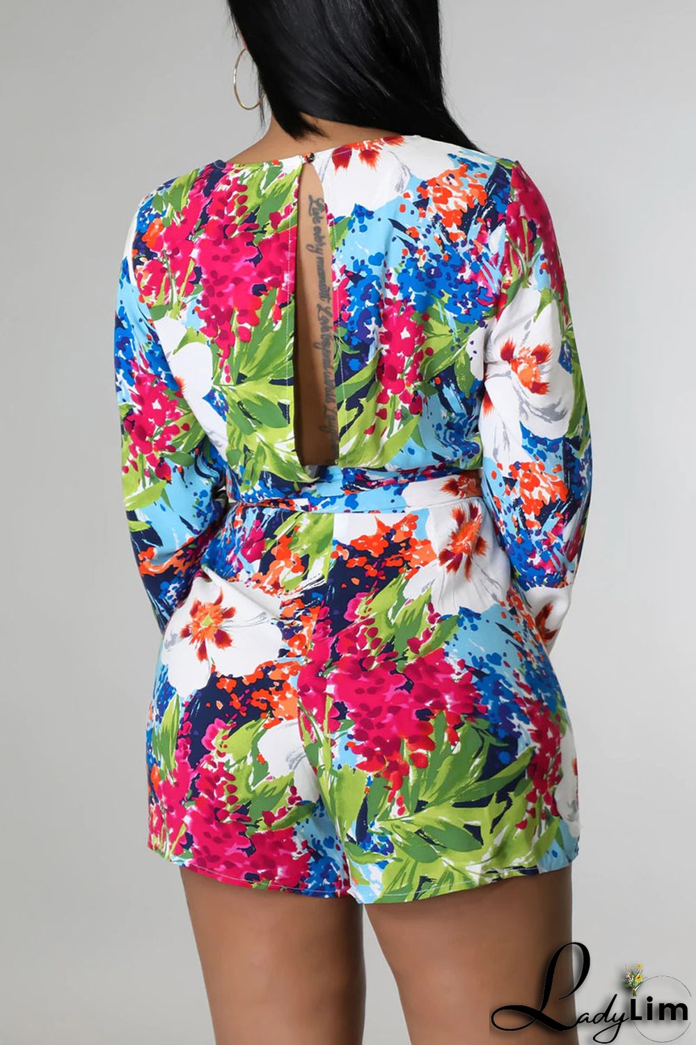 Green Simplicity Print Split Joint V Neck Straight Jumpsuits