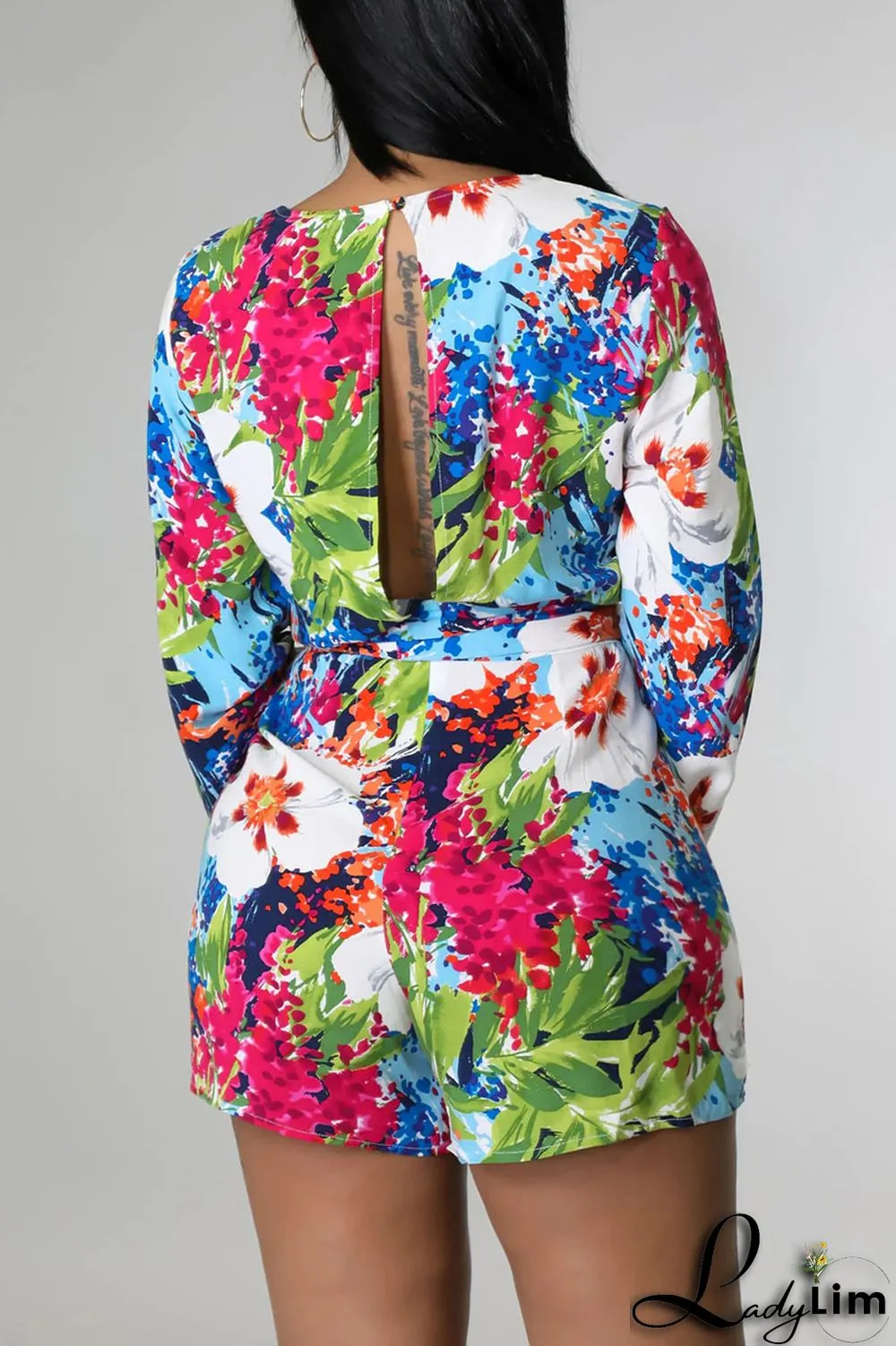 Green Simplicity Print Split Joint V Neck Straight Jumpsuits
