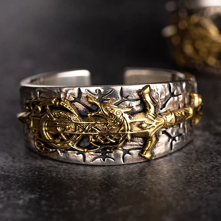 Coutureaura 925 Sterling Silver Sword Norse Dragon Open Ring