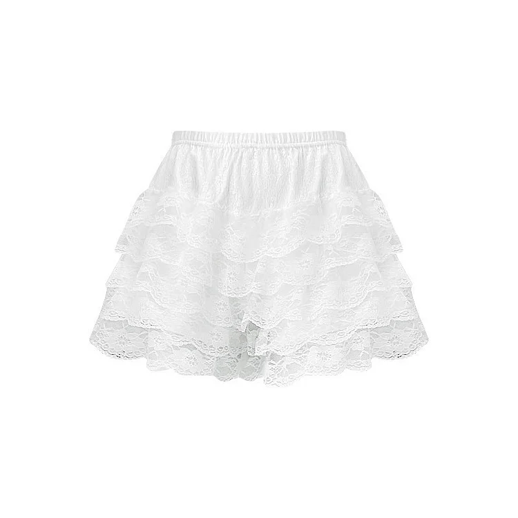High Waist Lace Trim Layered Undershorts - Modakawa modakawa