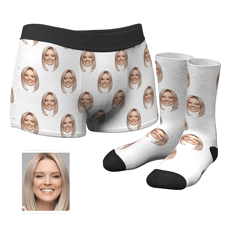 Custom Corlorful Face Boxer Shorts And Socks Set