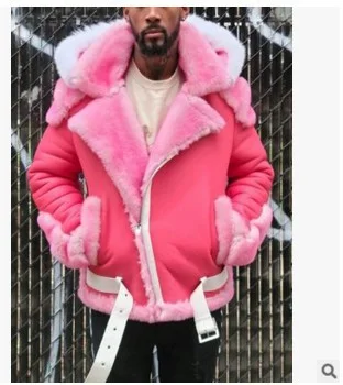 Uveng Uveng Men's Imitation Leather Plus Thick Fur One Short Zipper Coat Hooded Men's Coat