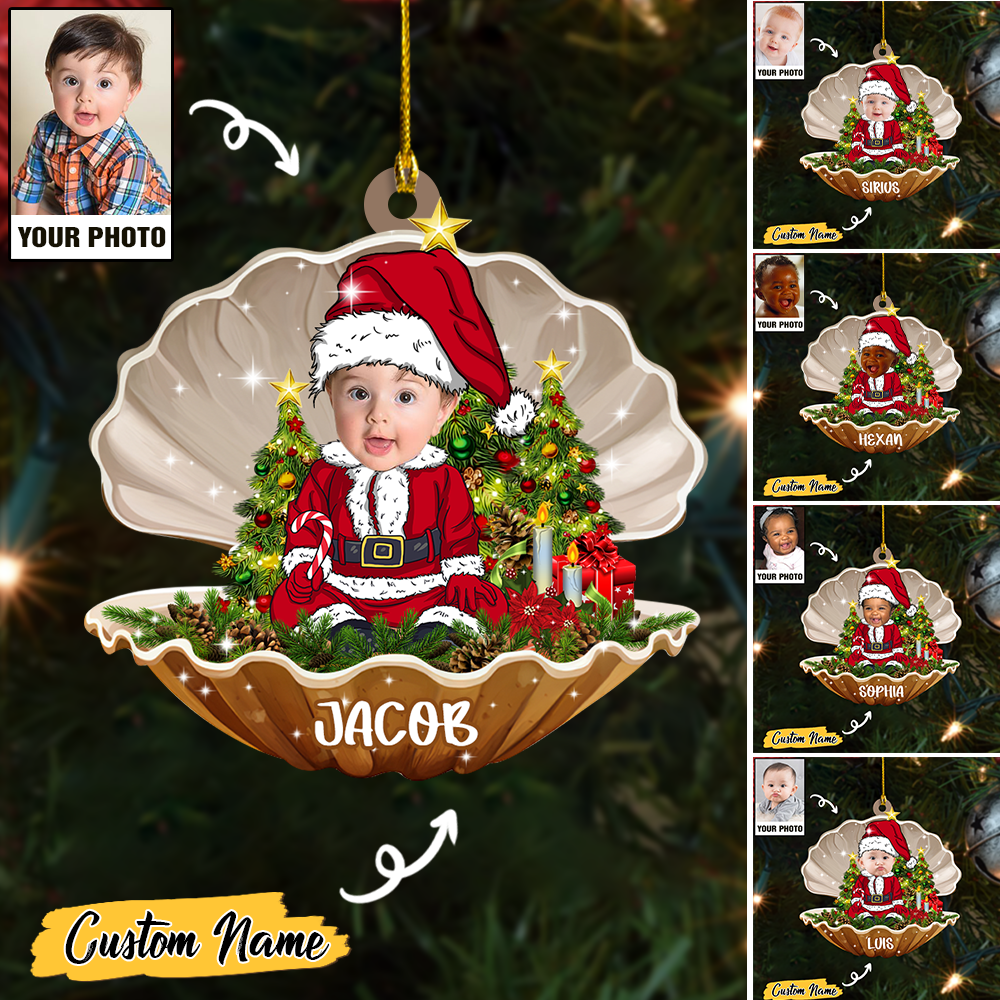 Custom Baby Santa Photo With Name for Merry Christmas Ornament