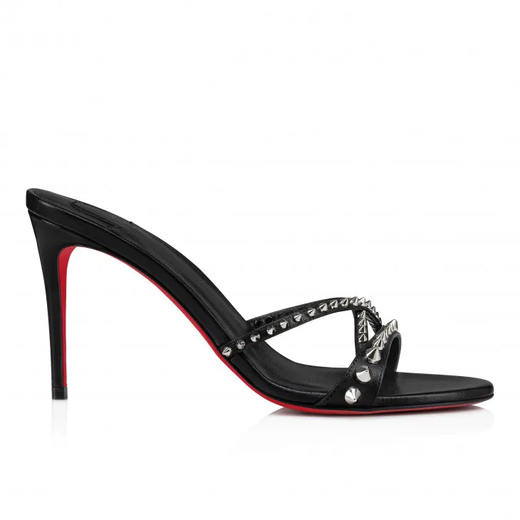 85mm Women's Sandals Pointed Toe Rivet Mules Red Bottom Heels Slip on Stilettos-vocosishoes
