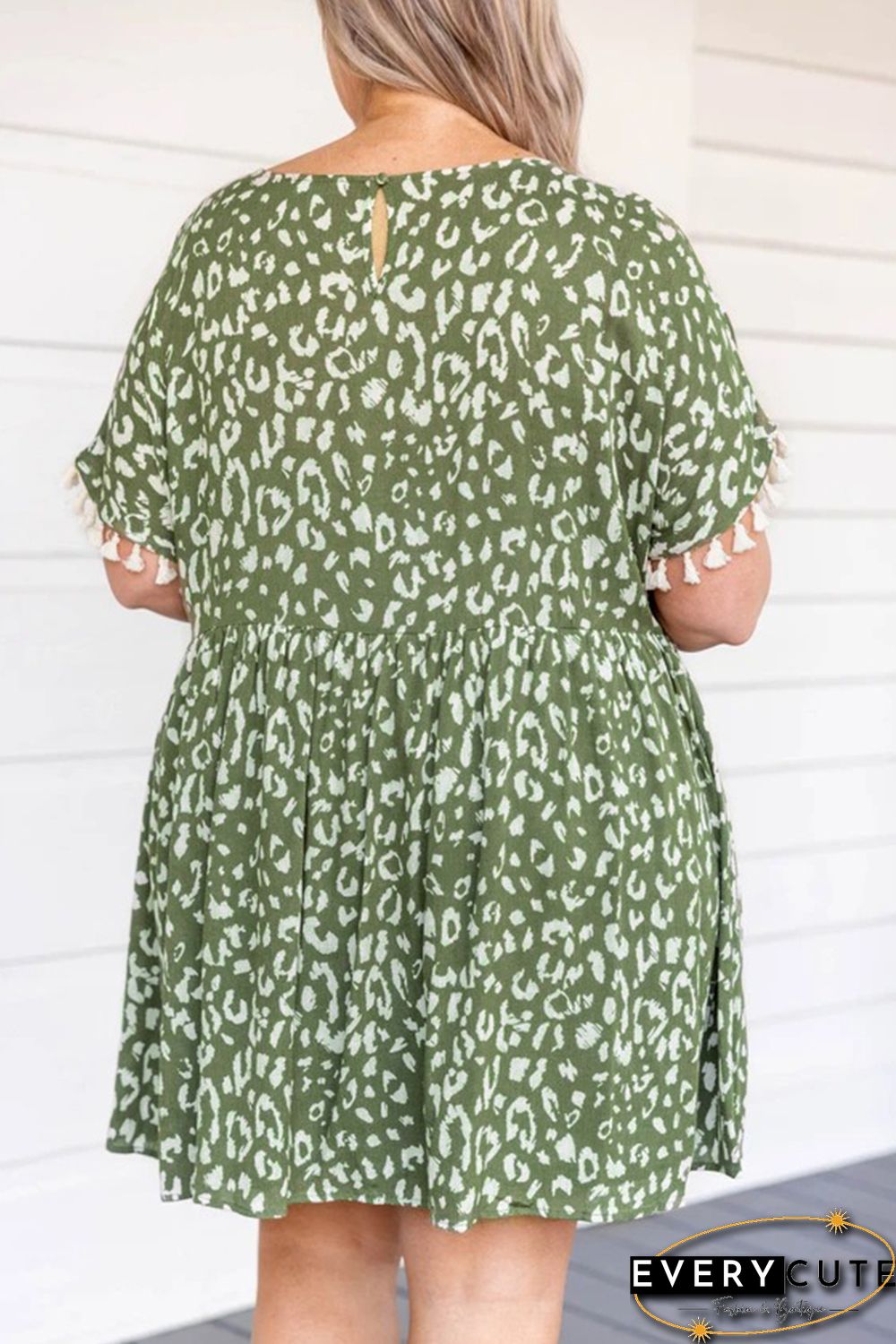 Green Plus Size Leopard Tassel Dress