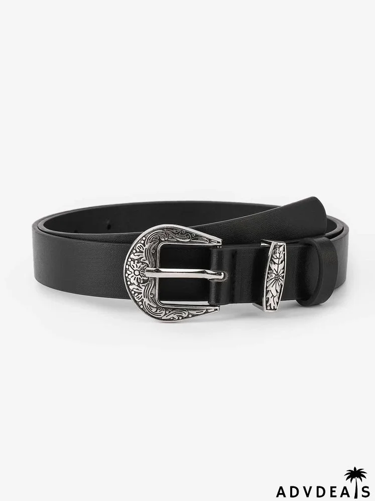 Engraved Buckle Belt With Hole Punch