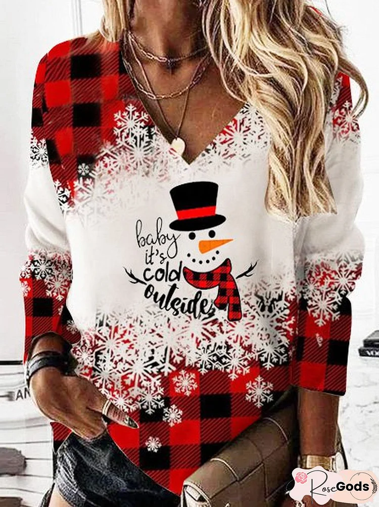 Women Hoodies Christmas Tops Long Sleeves Party Christmas Snowman Print Sweatshirt Top