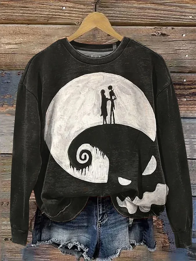 Women's Halloween Midnight Art Print Casual Sweatshirt