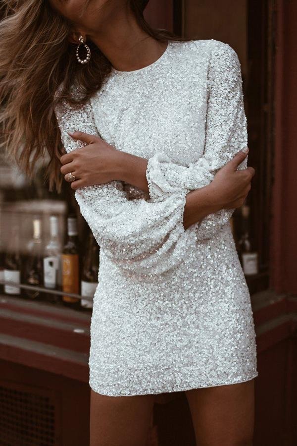 Womens Glamorous Sequined Mini Dress-Allyzone-Allyzone