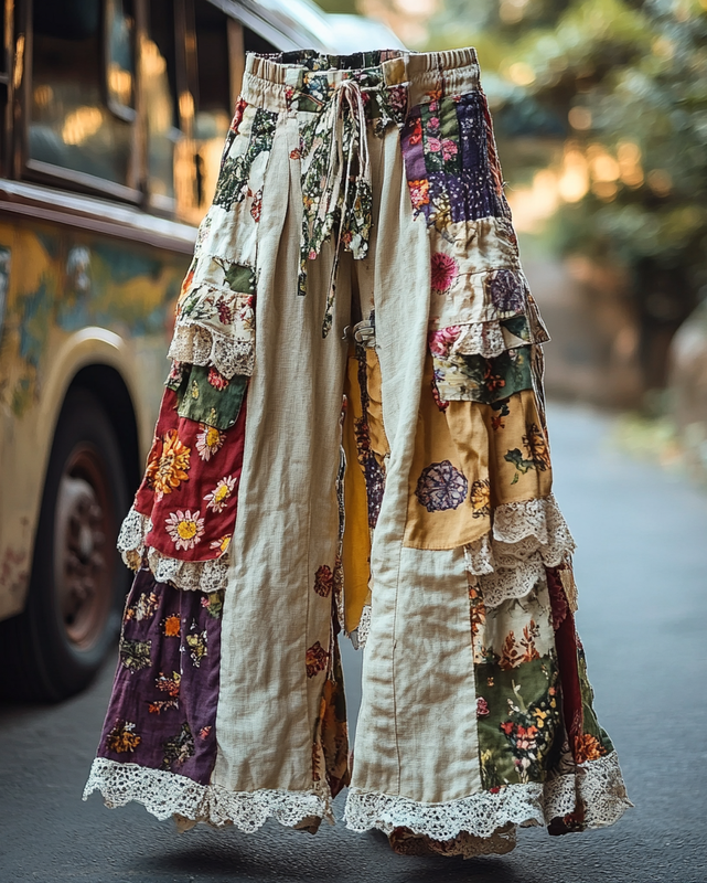 Summer Vacation Ruffle Lace Patchwork Pants