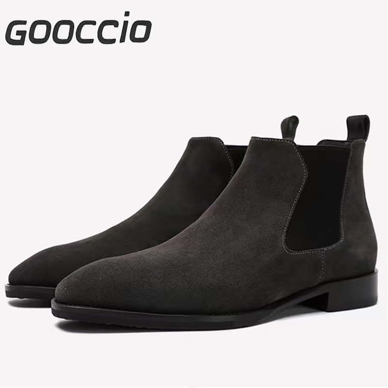 NJ213  Suede Calf-Skin Chelsea Boots For Men GOOCCIO   