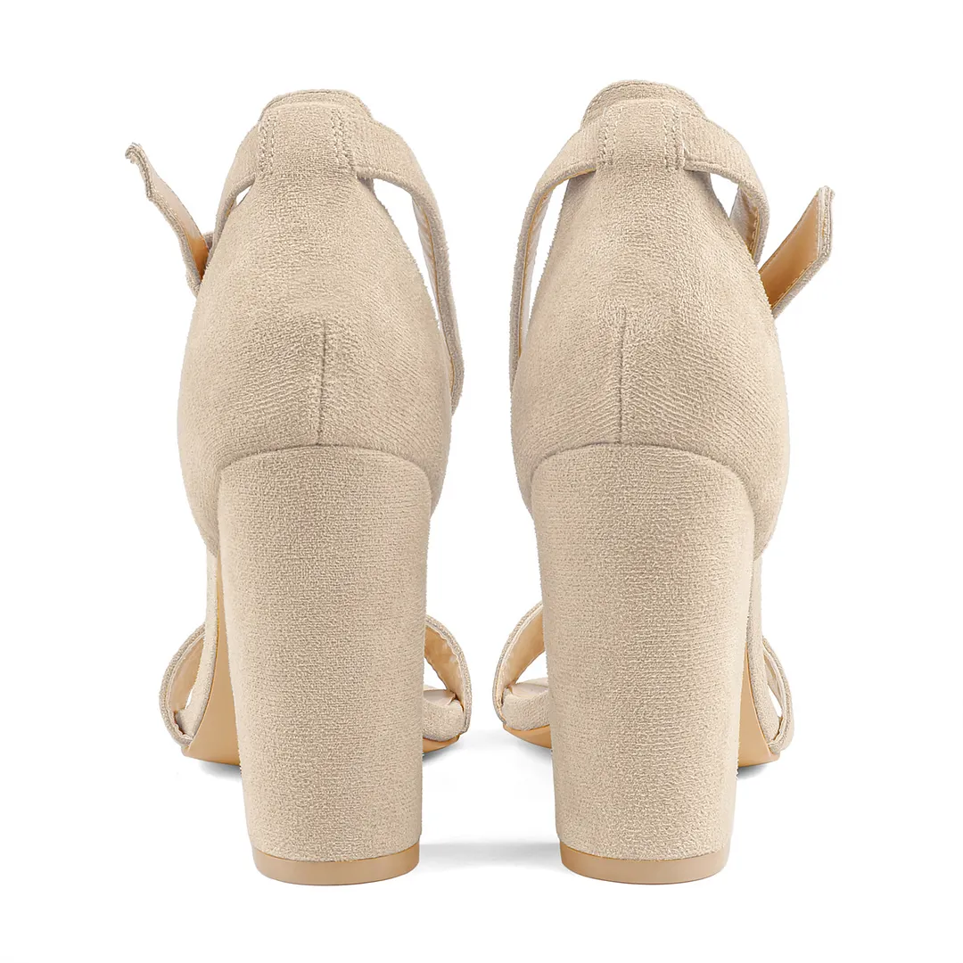 3.54"/9cm Chunky Block High Heels Ankle Strap Heeled Sandals